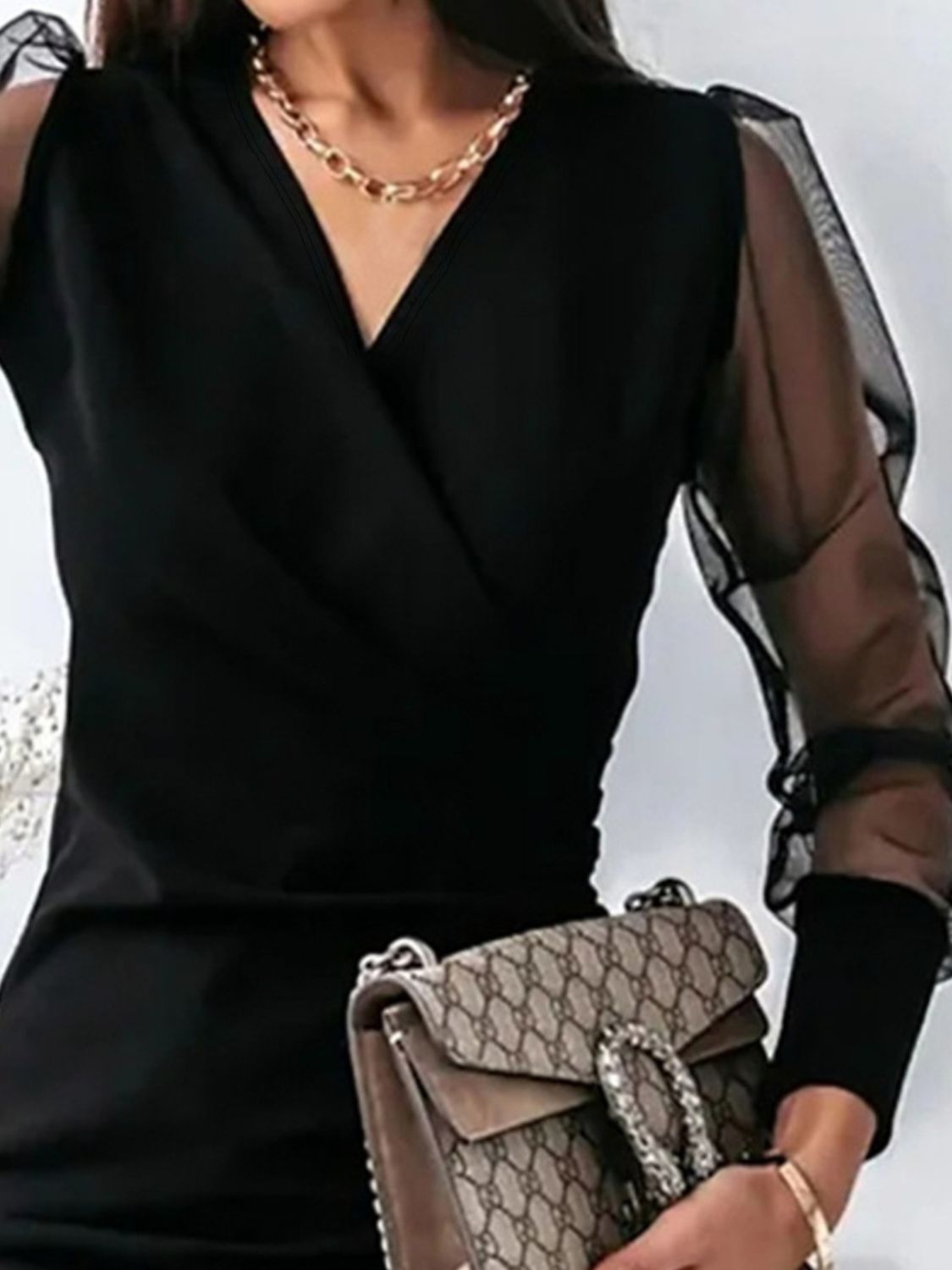 Surplice Long Sleeve Mini Dress - Classique Collection