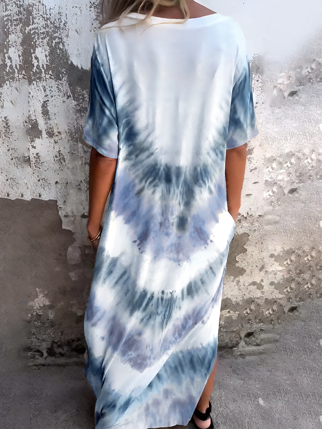 Full Size Pocketed Tie-Dye Short Sleeve Dress - Classique Collection