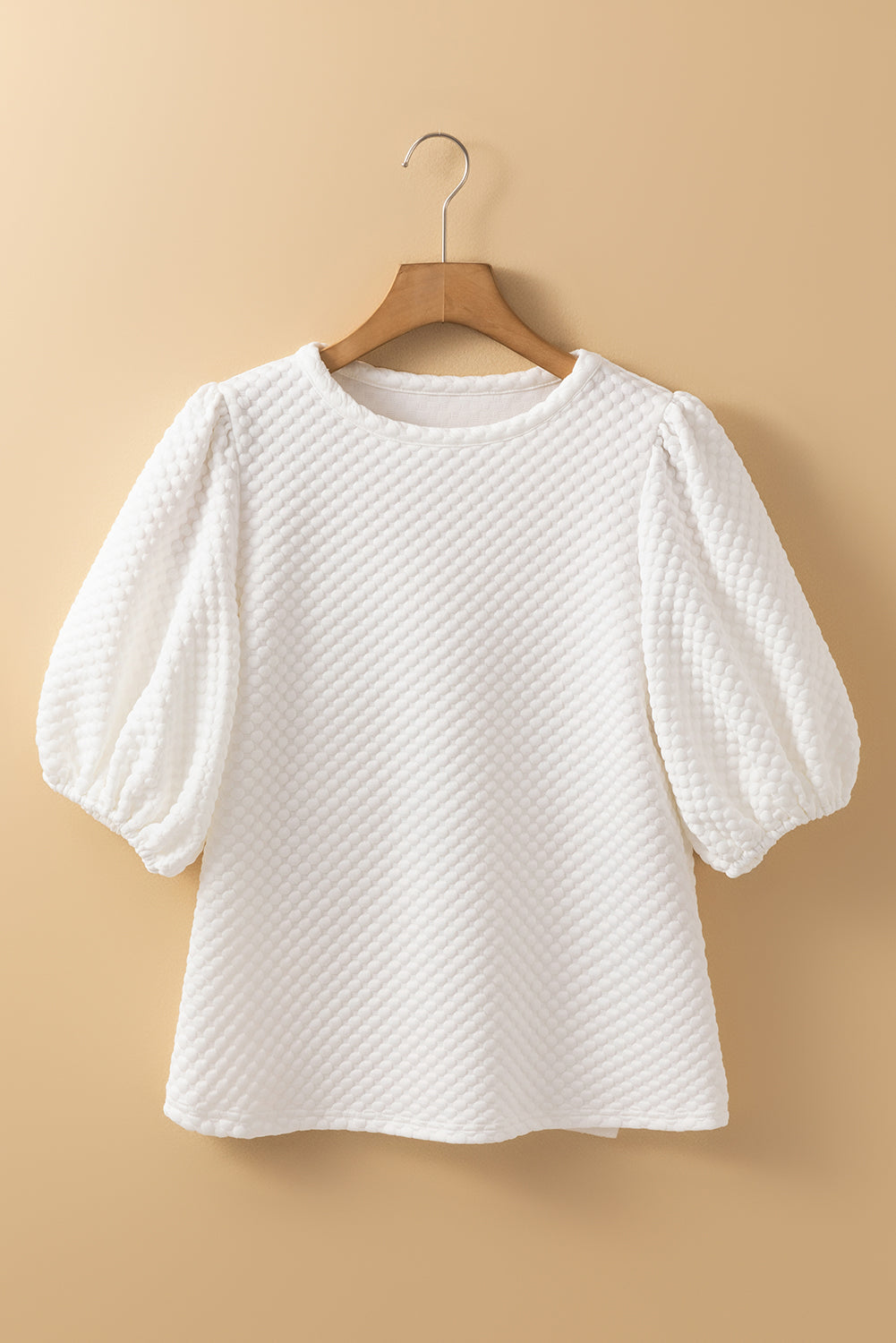 Textured Round Neck Puff Sleeve Blouse - Classique Collection