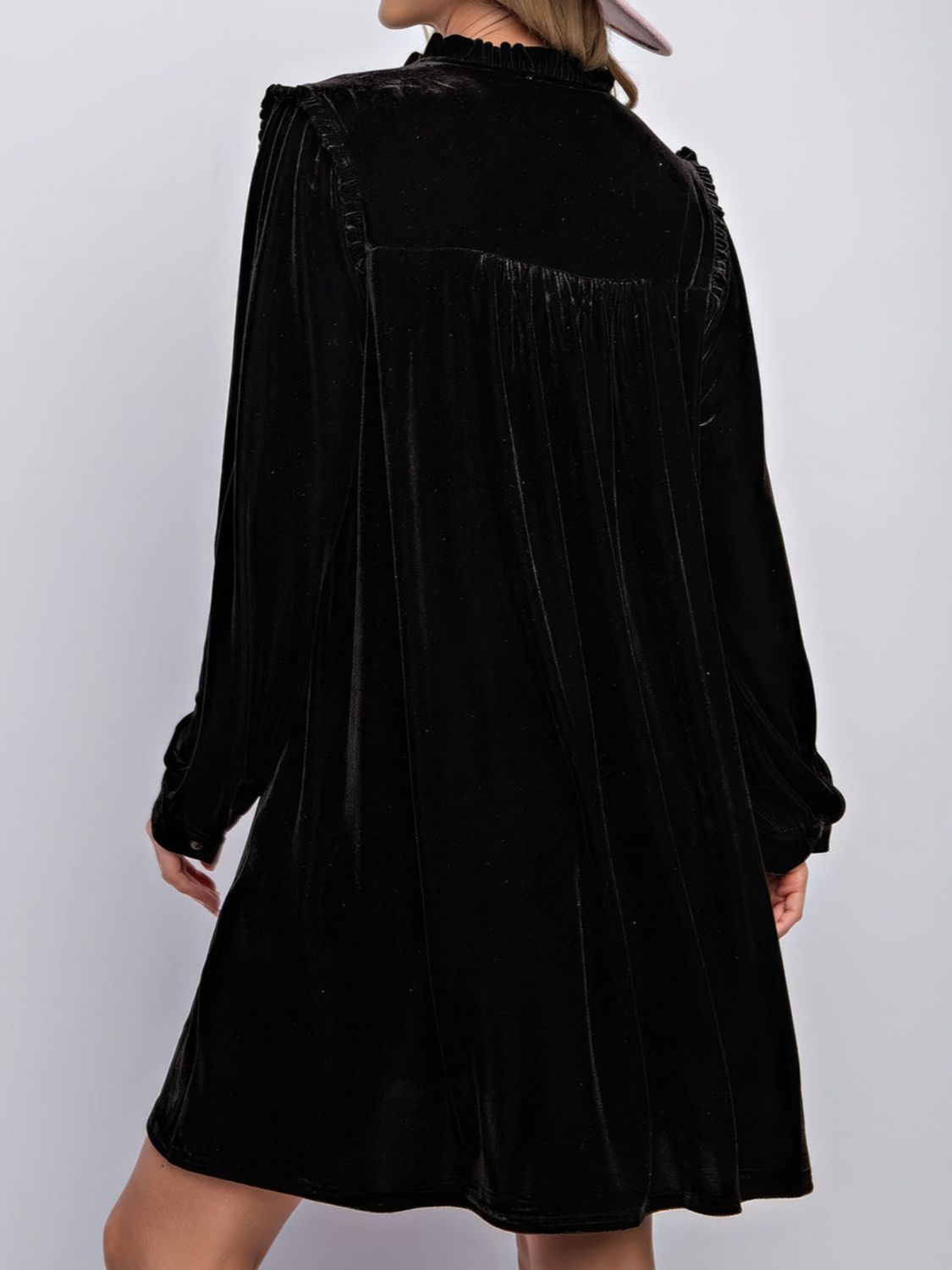 Frill Notched Long Sleeve Dress with Pockets - Classique Collection