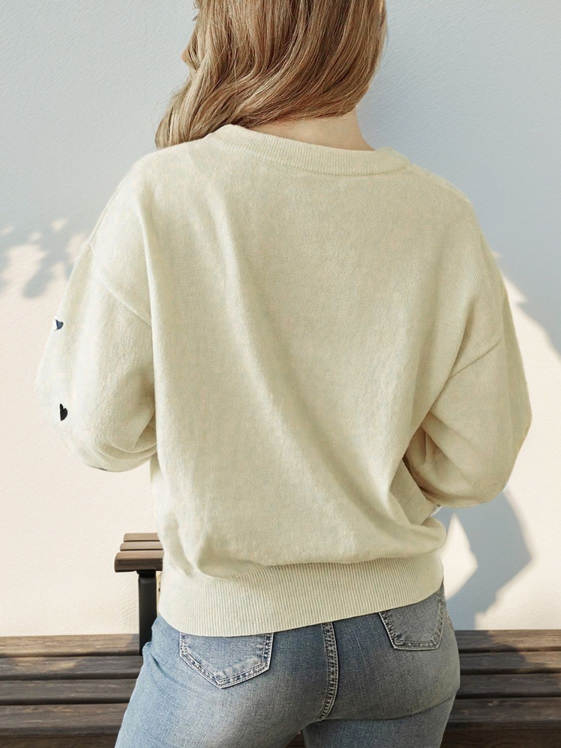 Perfee Heart Round Neck Long Sleeve Knit Top - Classique Collection