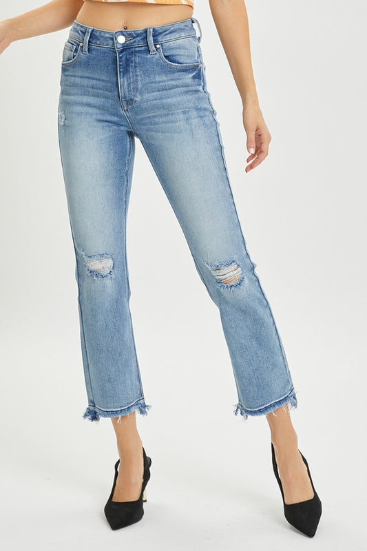 RISEN Full Size High Rise Distressed Cropped Straight Jeans - Classique Collection