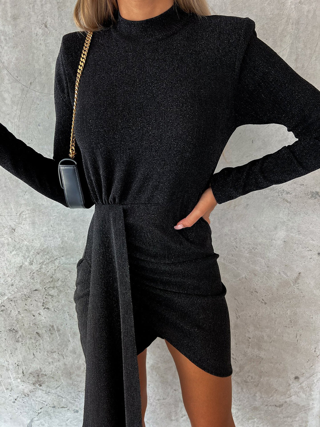 Heathered Mock Neck Long Sleeve Mini Dress - Classique Collection