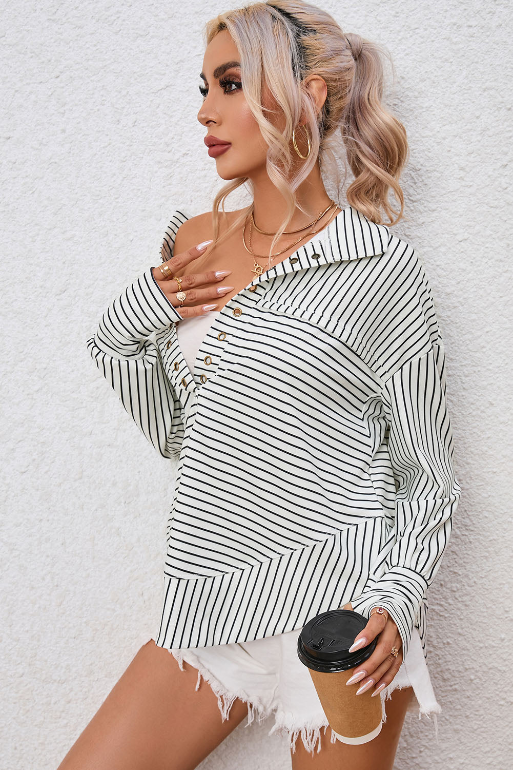 Full Size Striped Collared Top - Classique Collection