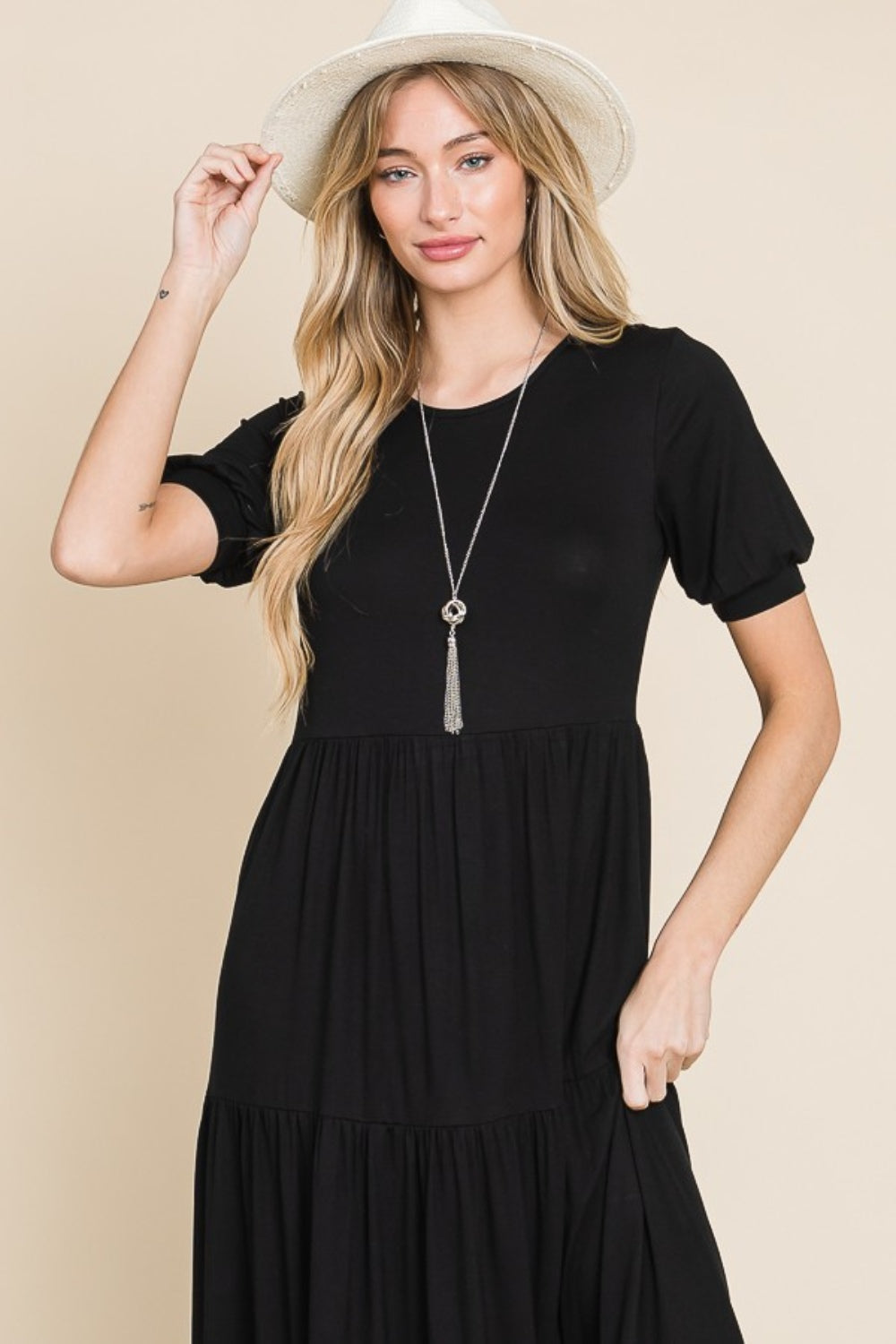 BOMBOM Short Sleeve Tiered Maxi Dress - Classique Collection