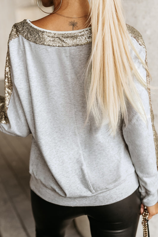 Sequin V-Neck Sweatshirt - Classique Collection
