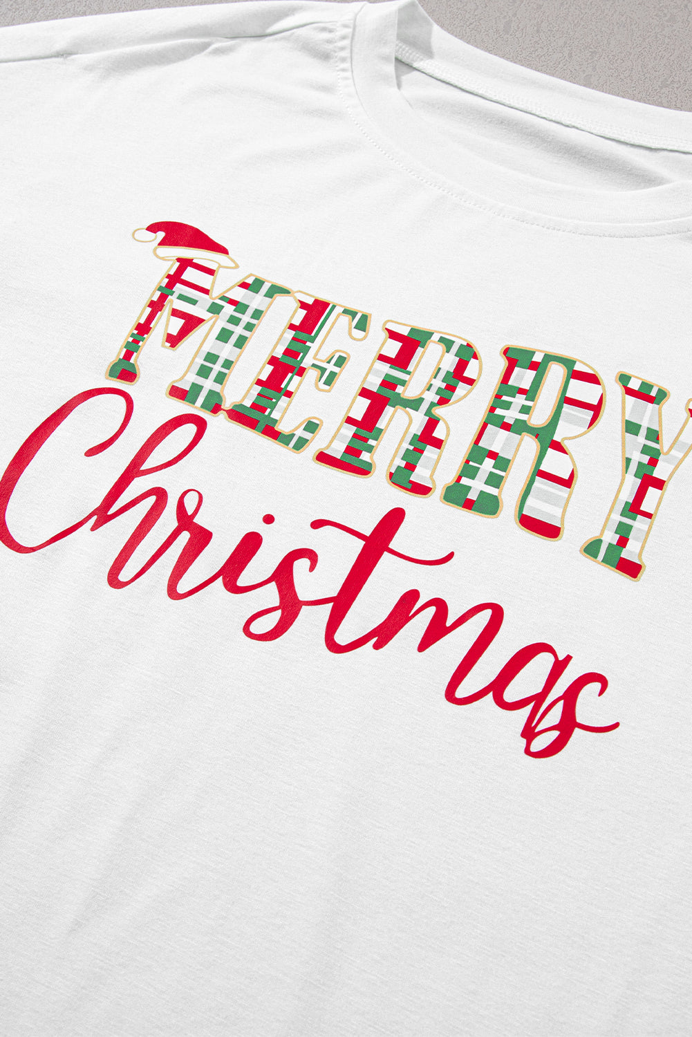 MERRY CHRISTMAS Round Neck Top and Plaid Pants Set - ClassiQ