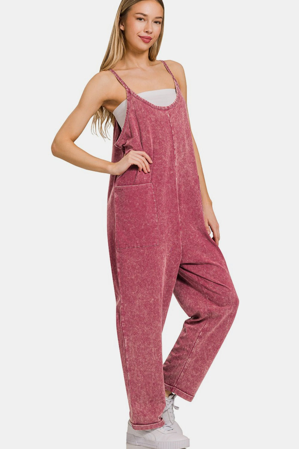 Zenana Washed Spaghetti Straps Overalls with Pockets - ClassiQ