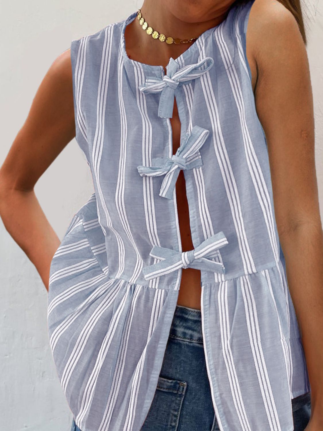 Tied Striped Round Neck Tank - Classique Collection
