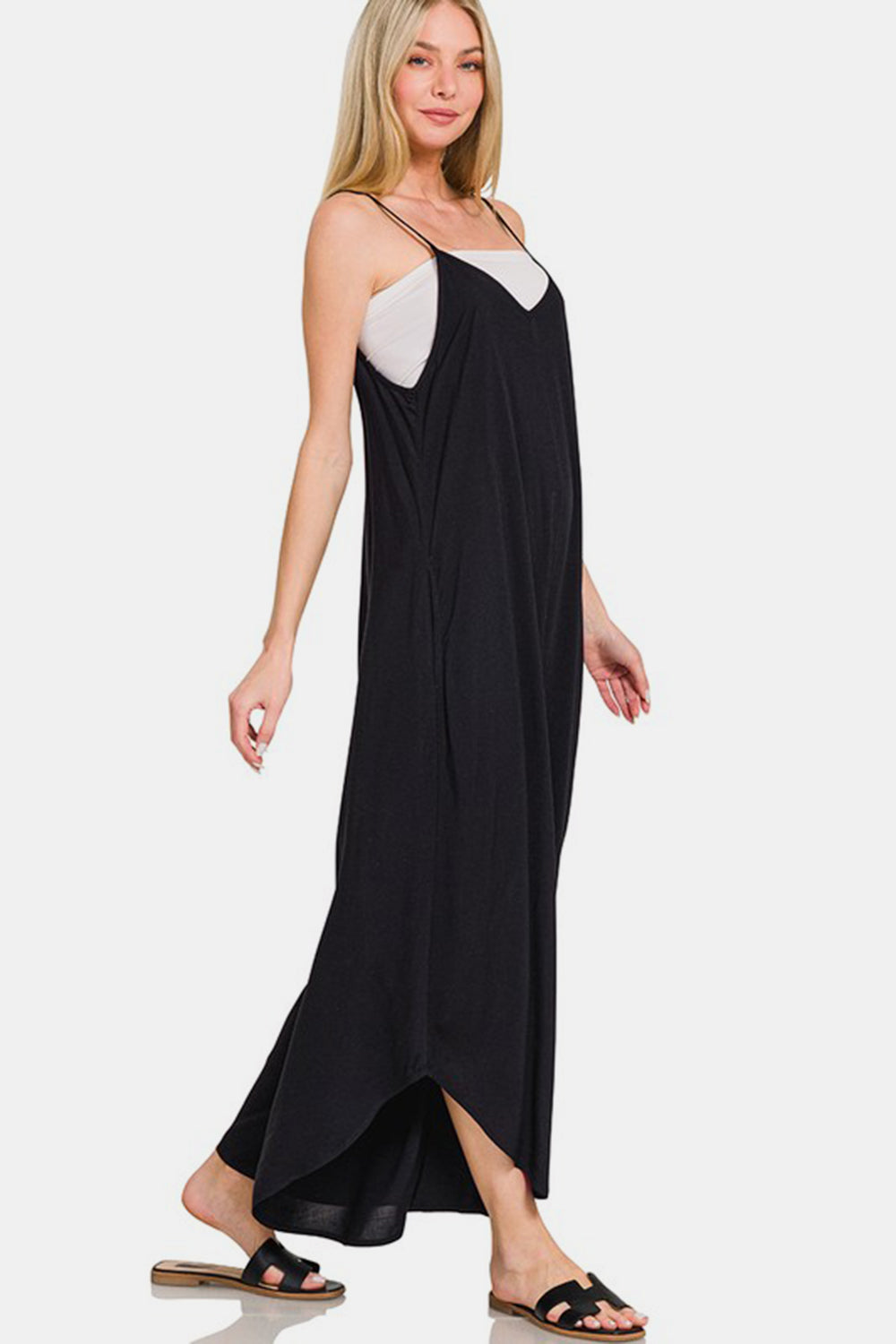 Zenana Spaghetti Strap Wide Leg Overalls with Pockets - Classique Collection