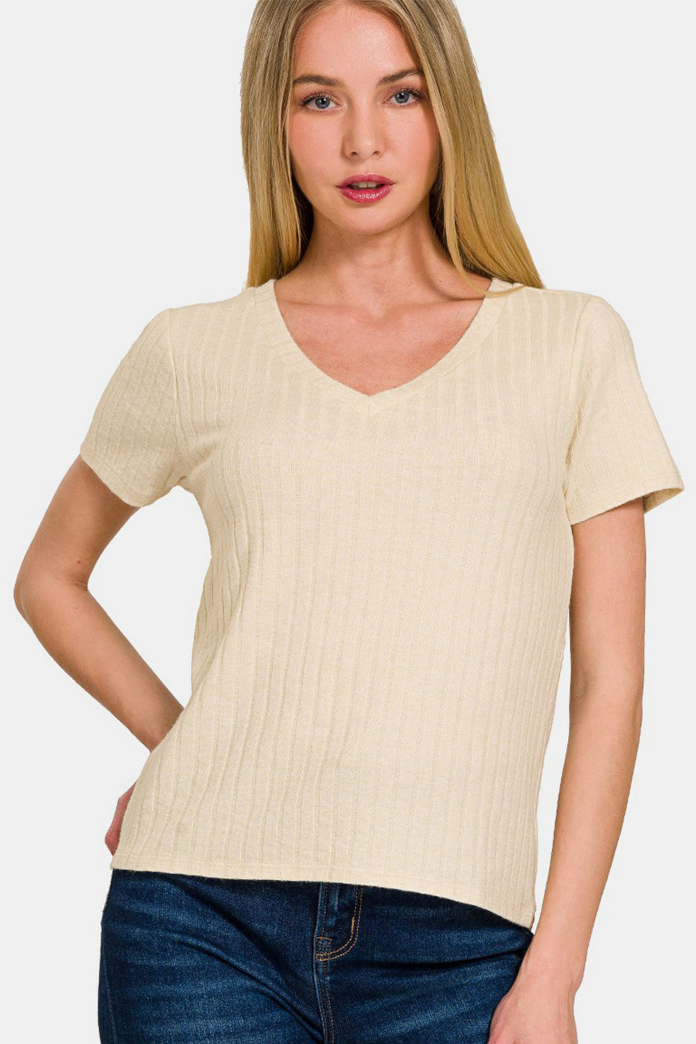Zenana Ribbed Short Sleeve T-Shirt - Classique Collection