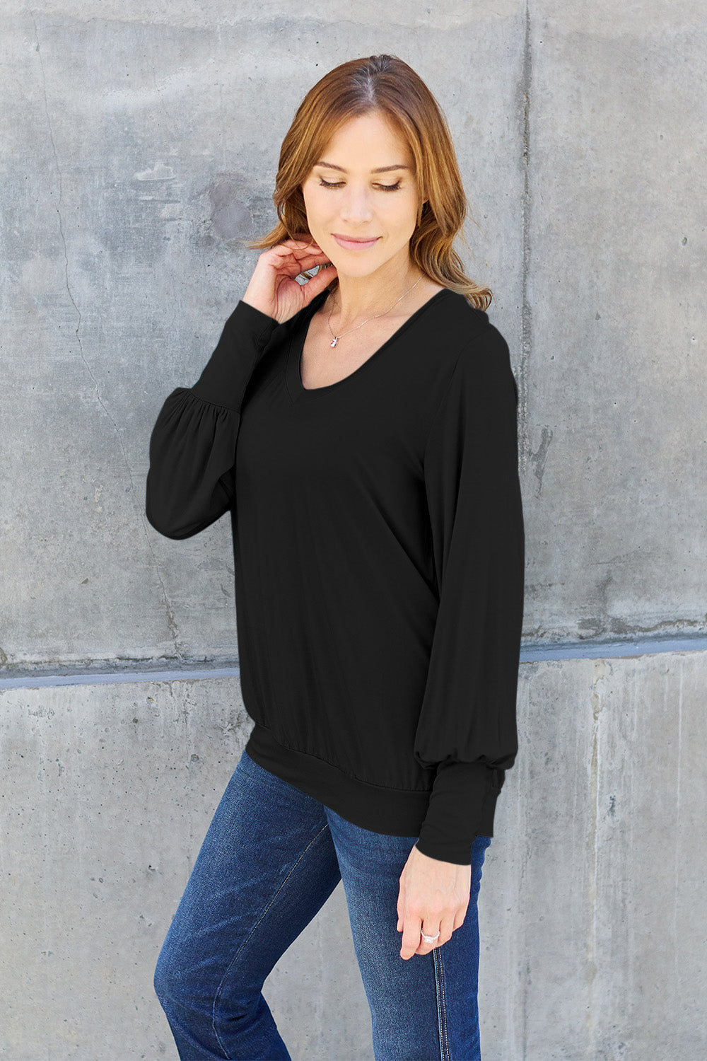 Basic Bae Full Size V-Neck Lantern Sleeve Top - Classique Collection