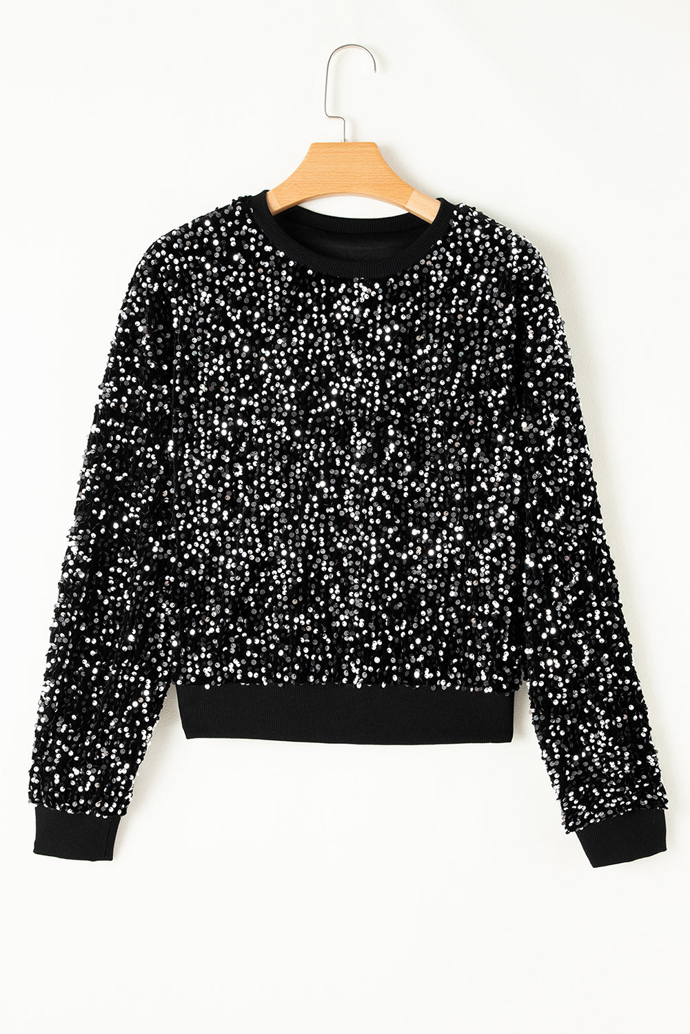 Sequin Round Neck Long Sleeve Blouse - Classique Collection