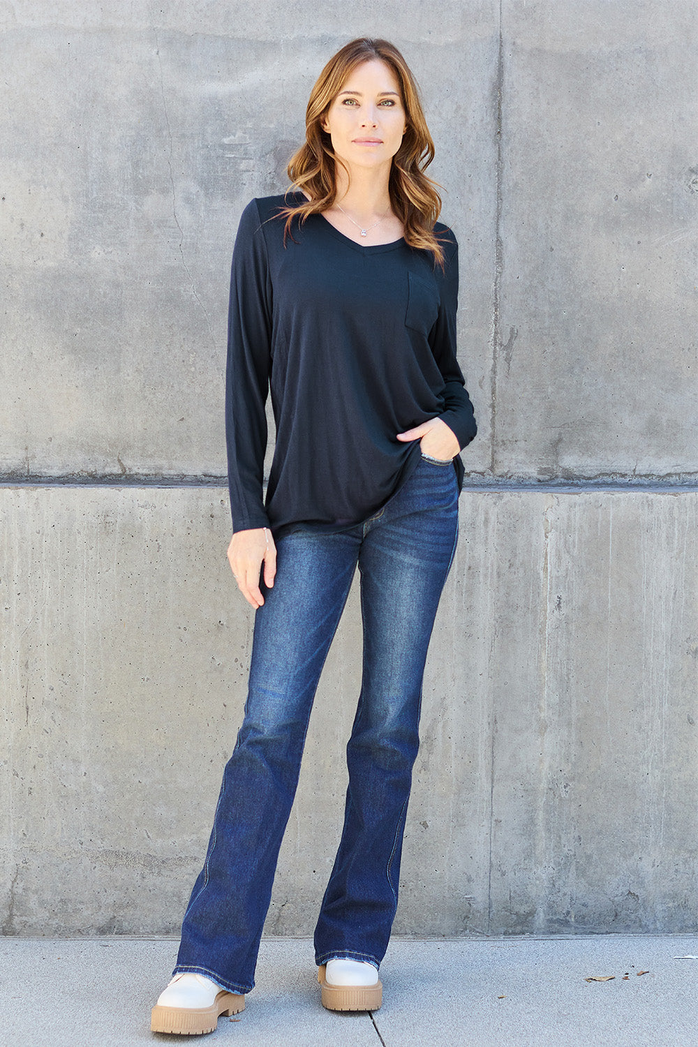 Basic Bae Full Size V-Neck Long Sleeve Top - Classique Collection