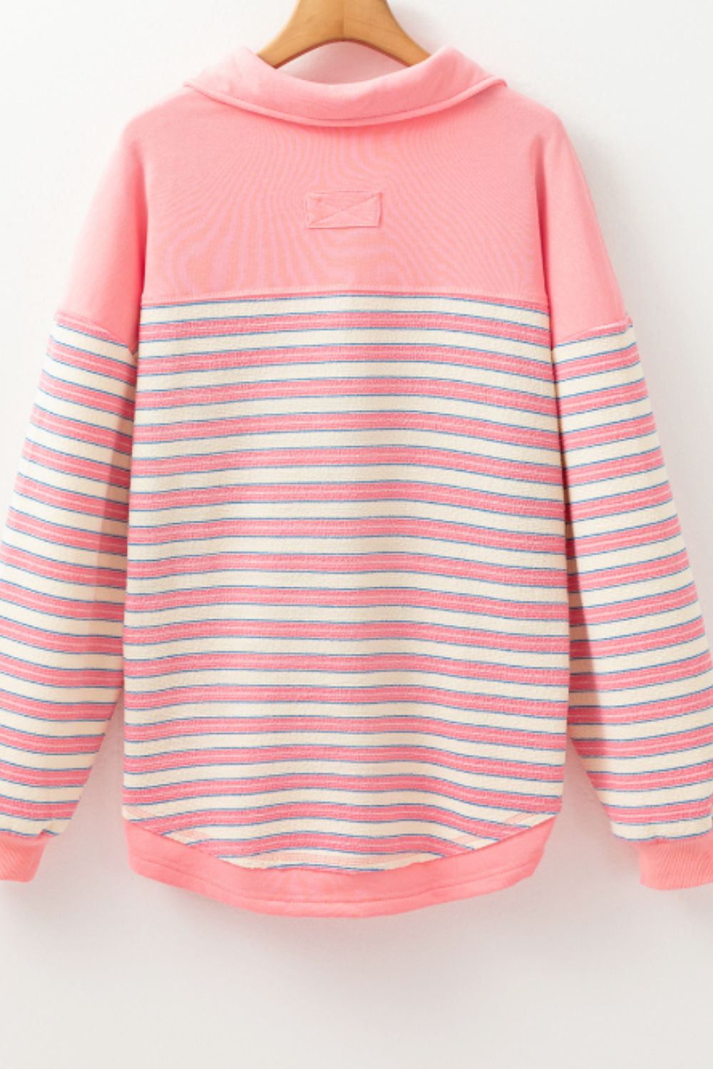 Striped Johnny Collar Long Sleeve Sweatshirt - Classique Collection