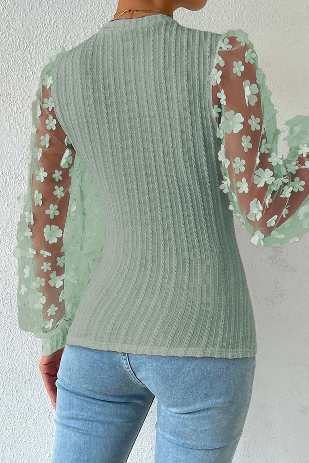 Textured Applique Long Sleeve Blouse - Classique Collection