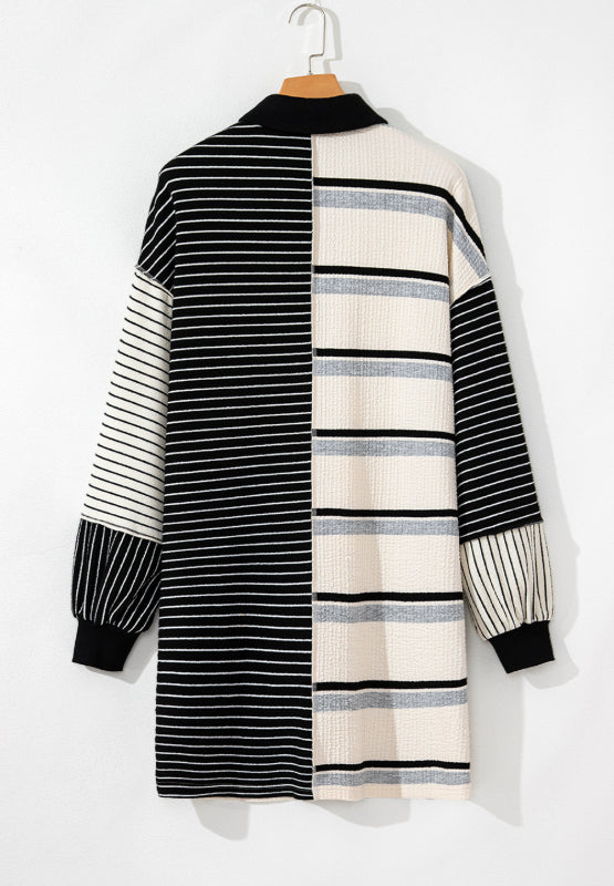 Striped Patchwork Long Sleeve Mini Dress - Classique Collection