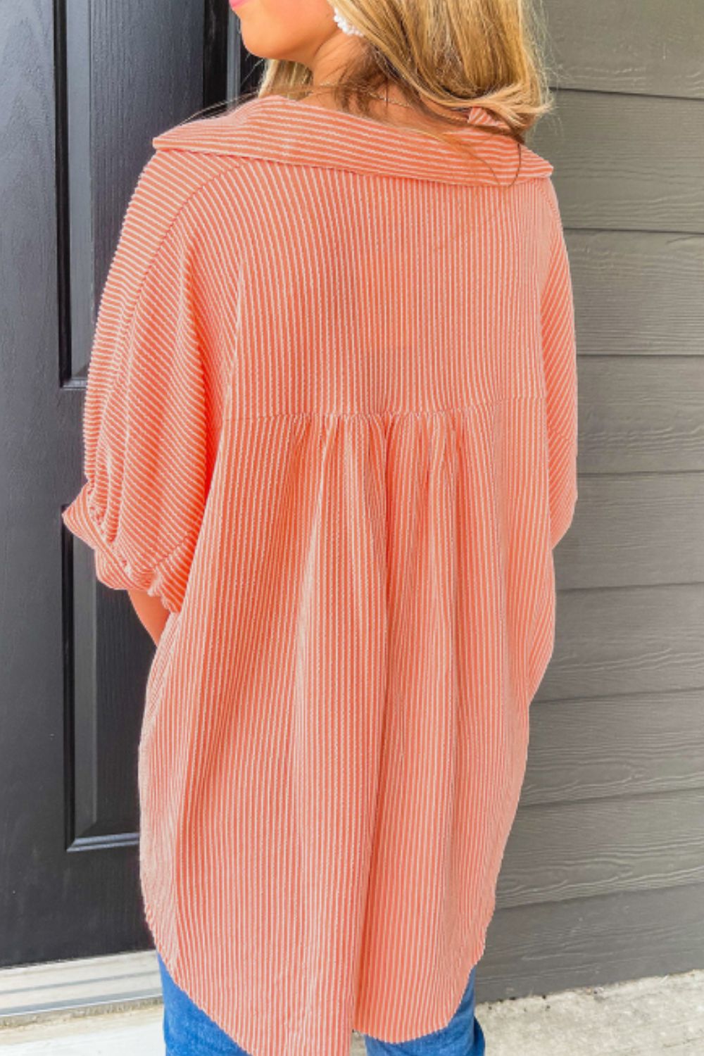 Corded Half Sleeve Button Up High Low Shirt - Classique Collection