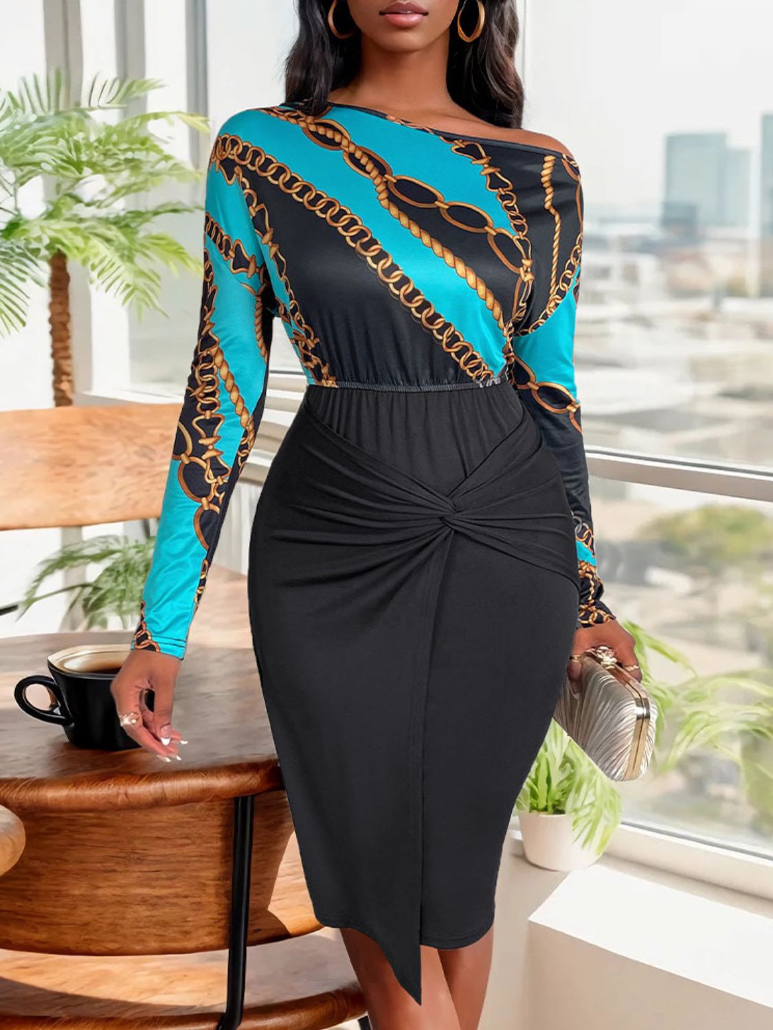 Perfee Twisted Printed Long Sleeve Dress - Classique Collection
