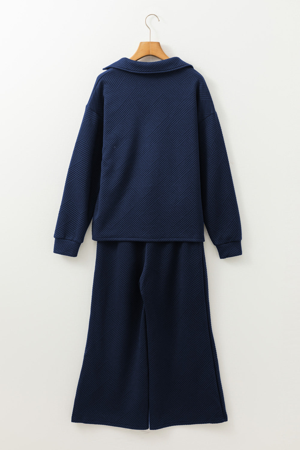 Textured Collared Neck Top and Wide Leg Pants Set - ClassiQ