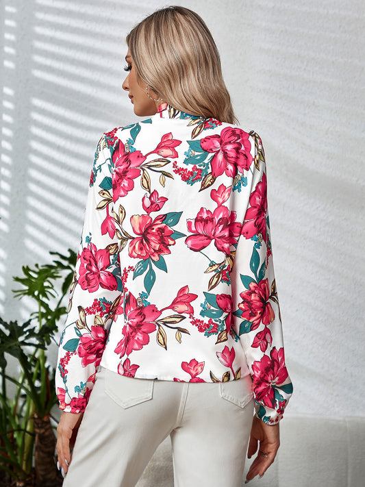 Printed Tie Neck Long Sleeve Blouse - Classique Collection