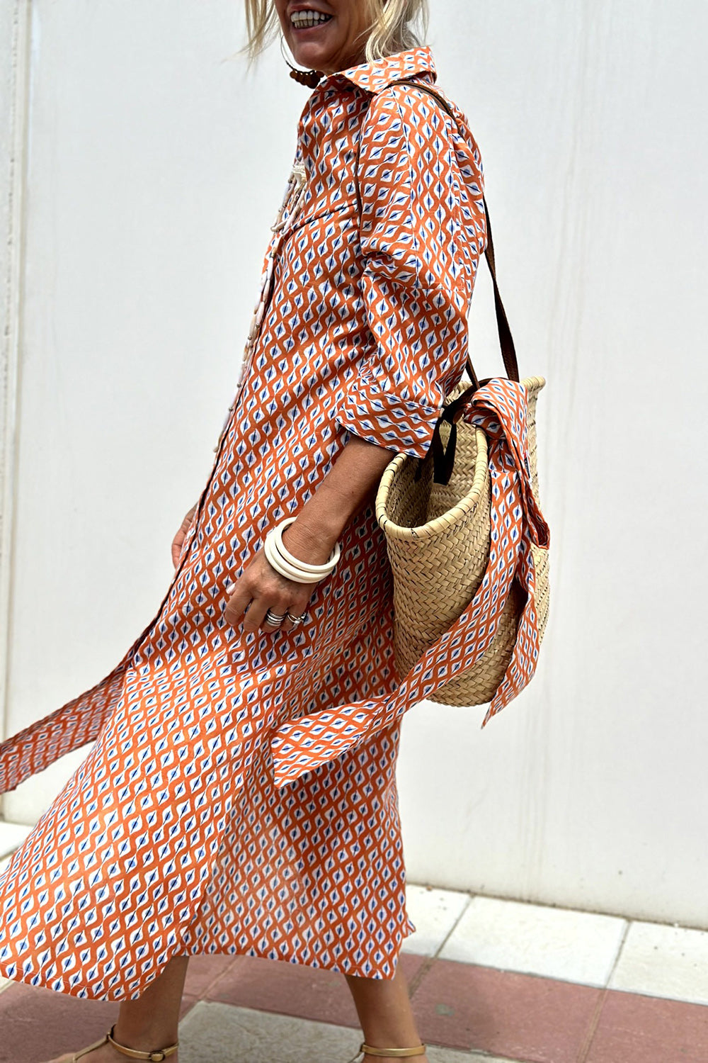 Tied Button Up Three-Quarter Sleeve Dress - Classique Collection