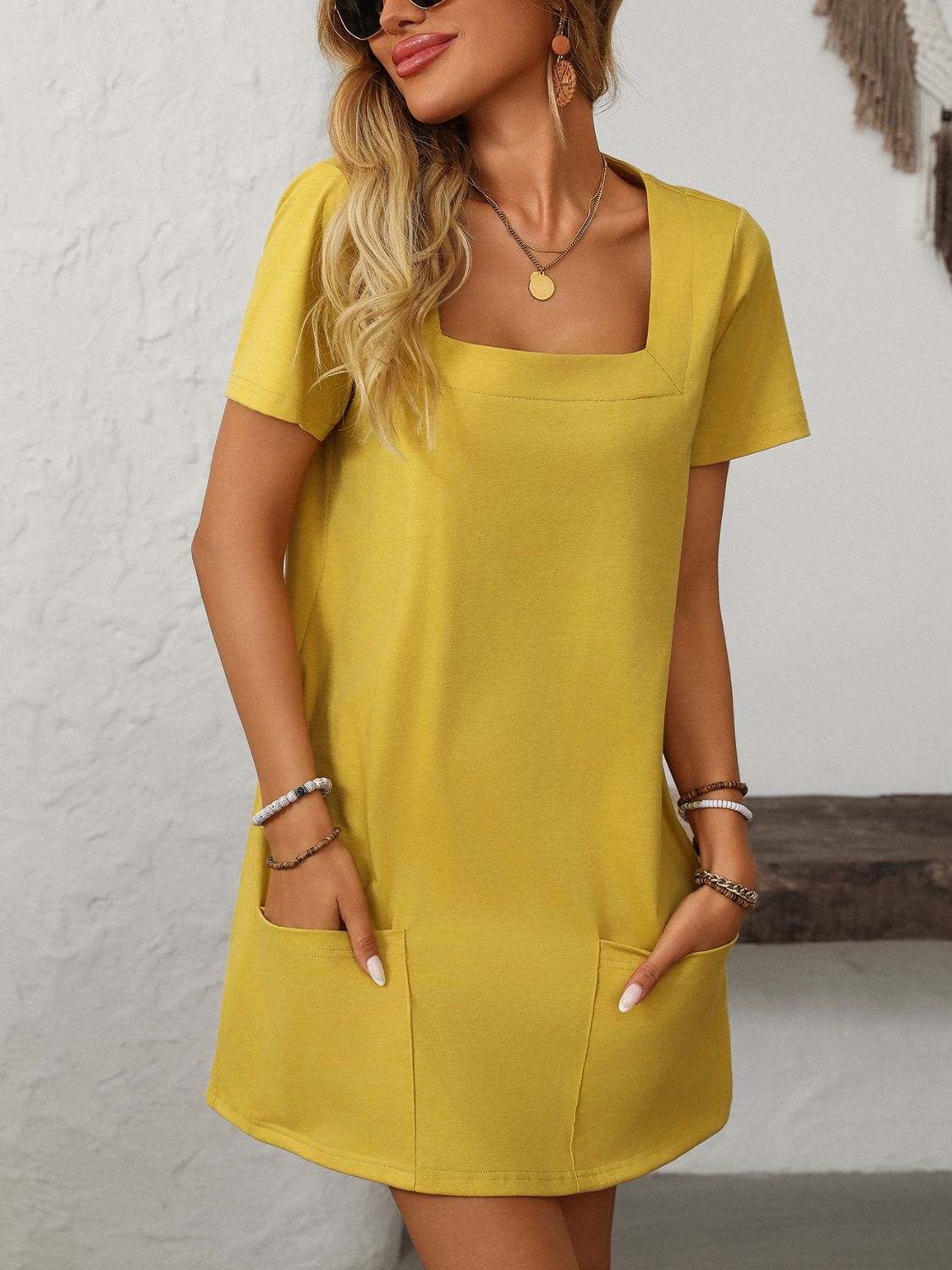 Mandy Square Neck Short Sleeve Mini Dress - Classique Collection