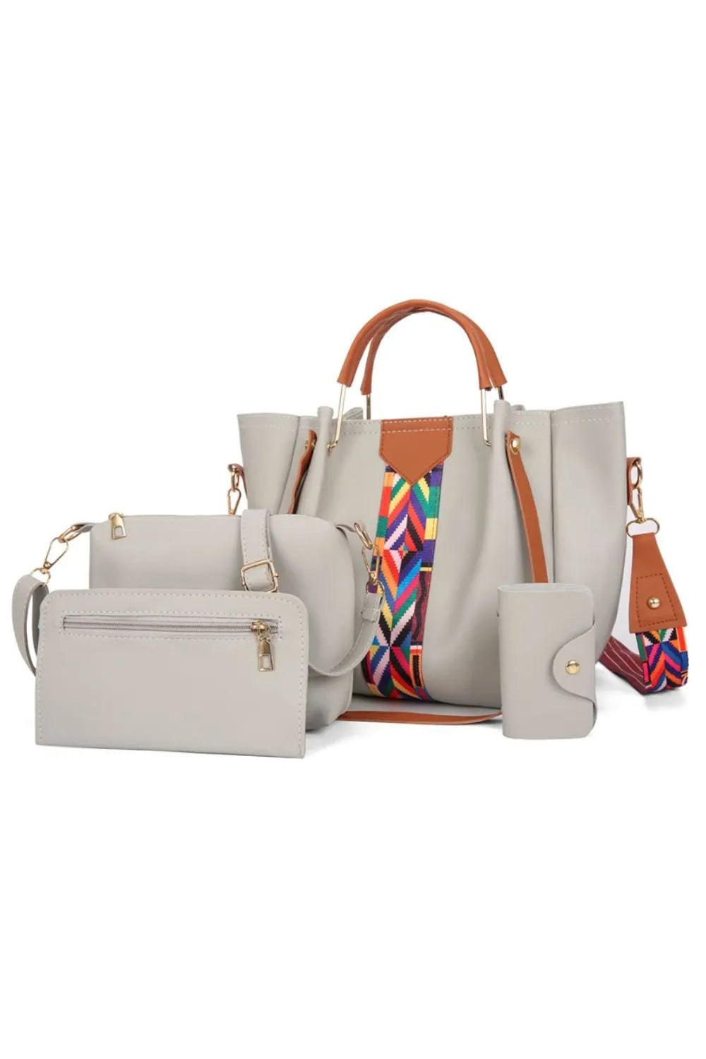 4 - Piece Geometric Strap Bag SetBag