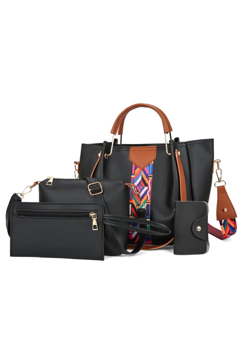4 - Piece Geometric Strap Bag SetBag