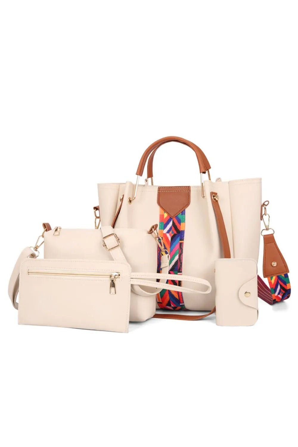 4 - Piece Geometric Strap Bag SetBag