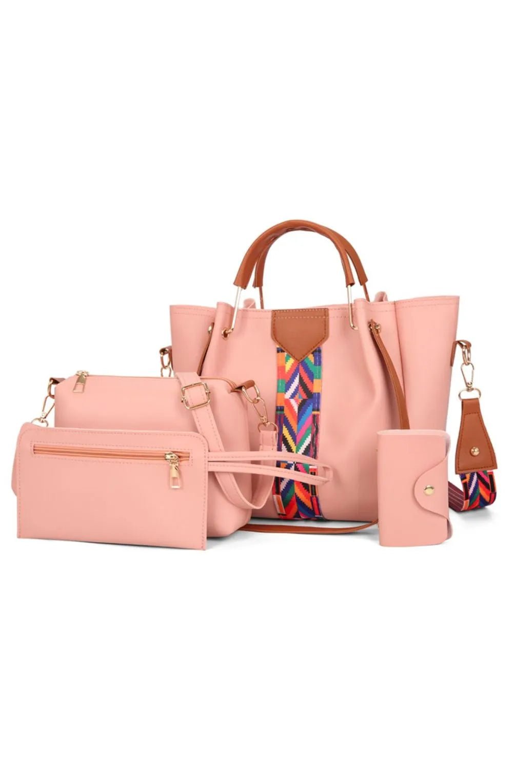 4 - Piece Geometric Strap Bag SetBag