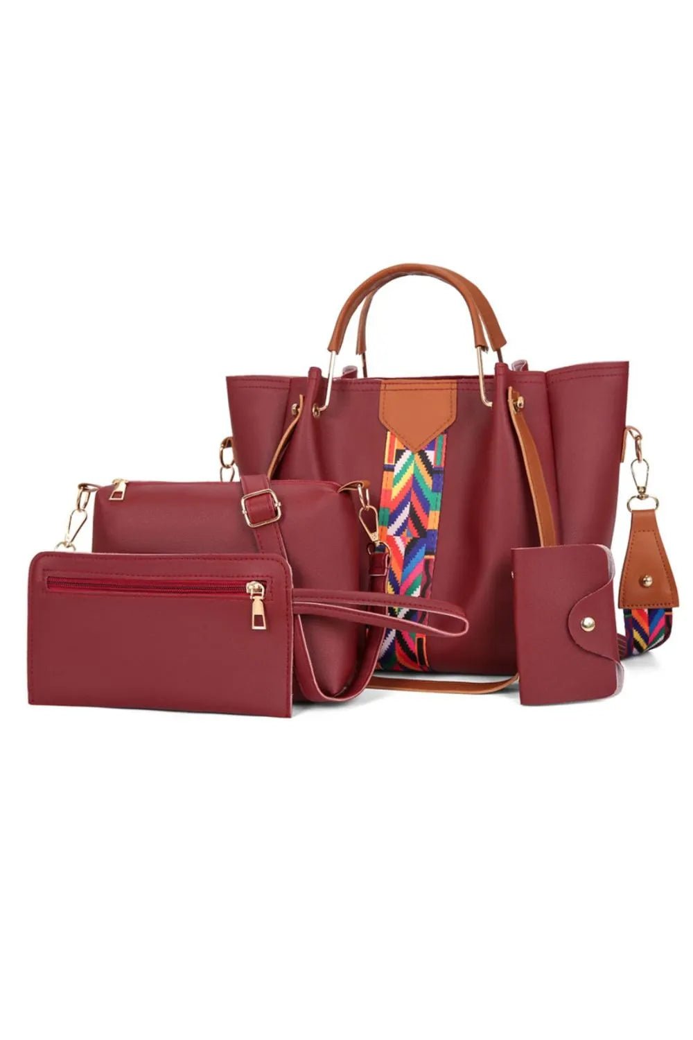 4 - Piece Geometric Strap Bag SetBag