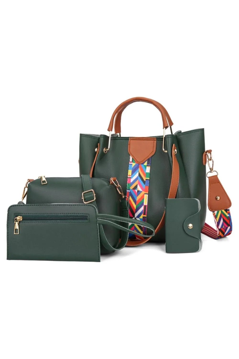 4 - Piece Geometric Strap Bag SetBag