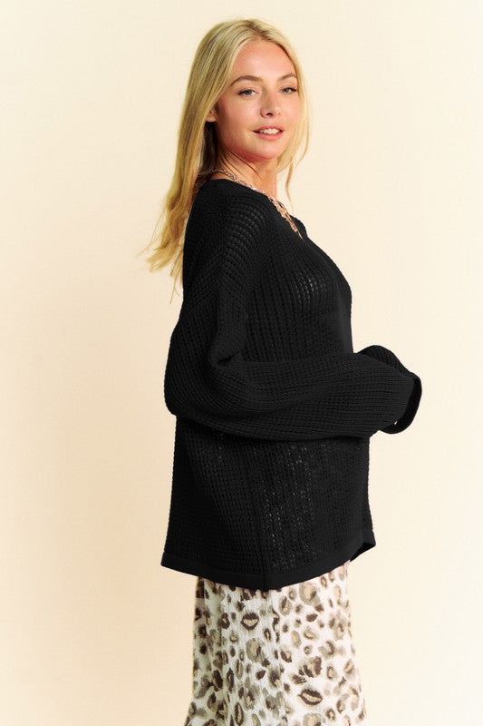 Davi & Dani Star Front Crochet Drop Shoulder Knit Top - Classique Collection