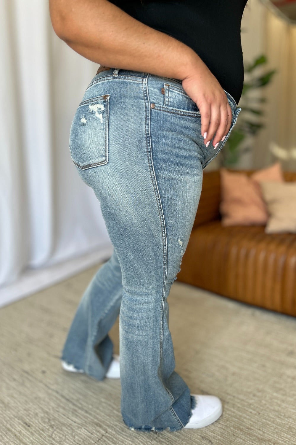 Judy Blue Full Size Medium Rise Tummy Control Destroy Flare - Classique Collection
