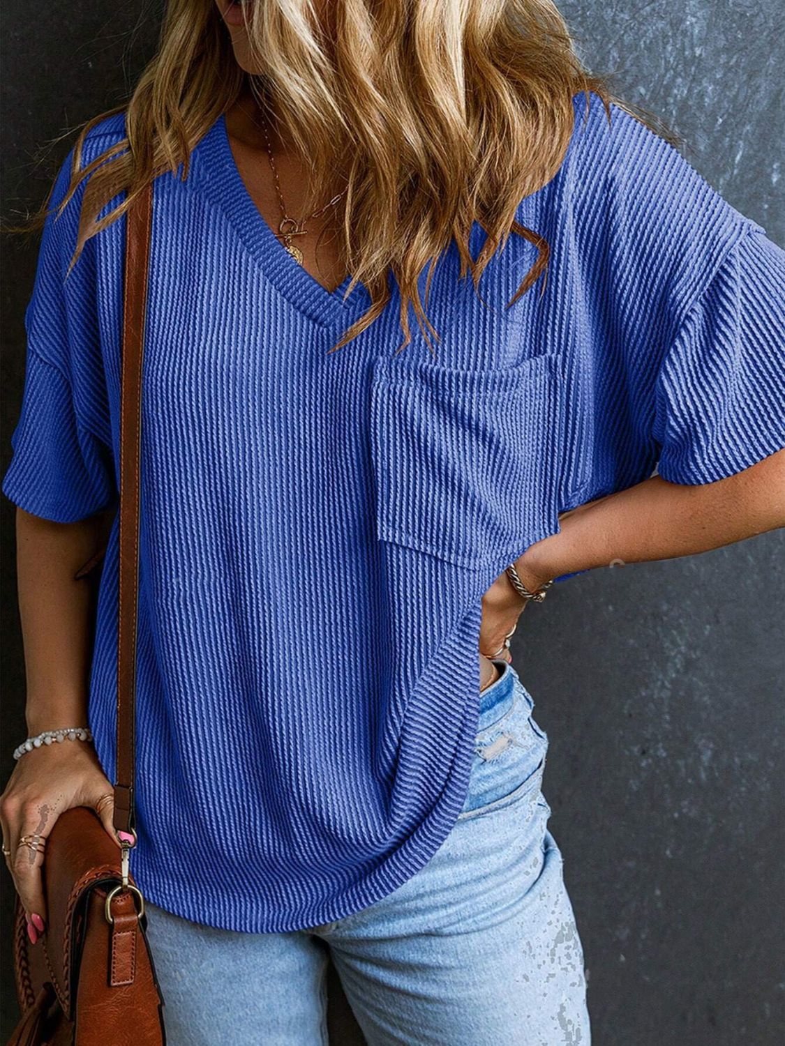 Textured V-Neck Half Sleeve T-Shirt - Classique Collection