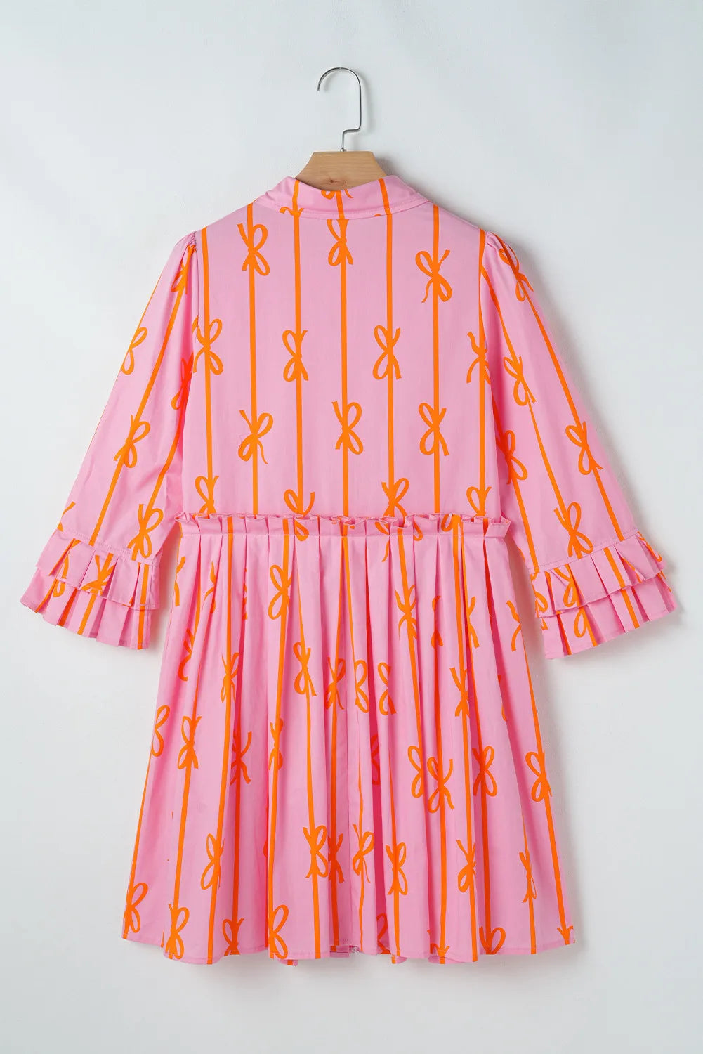 Ruffled Bow Printed Three-Quarter Sleeve Shirt Dress - Classique Collection