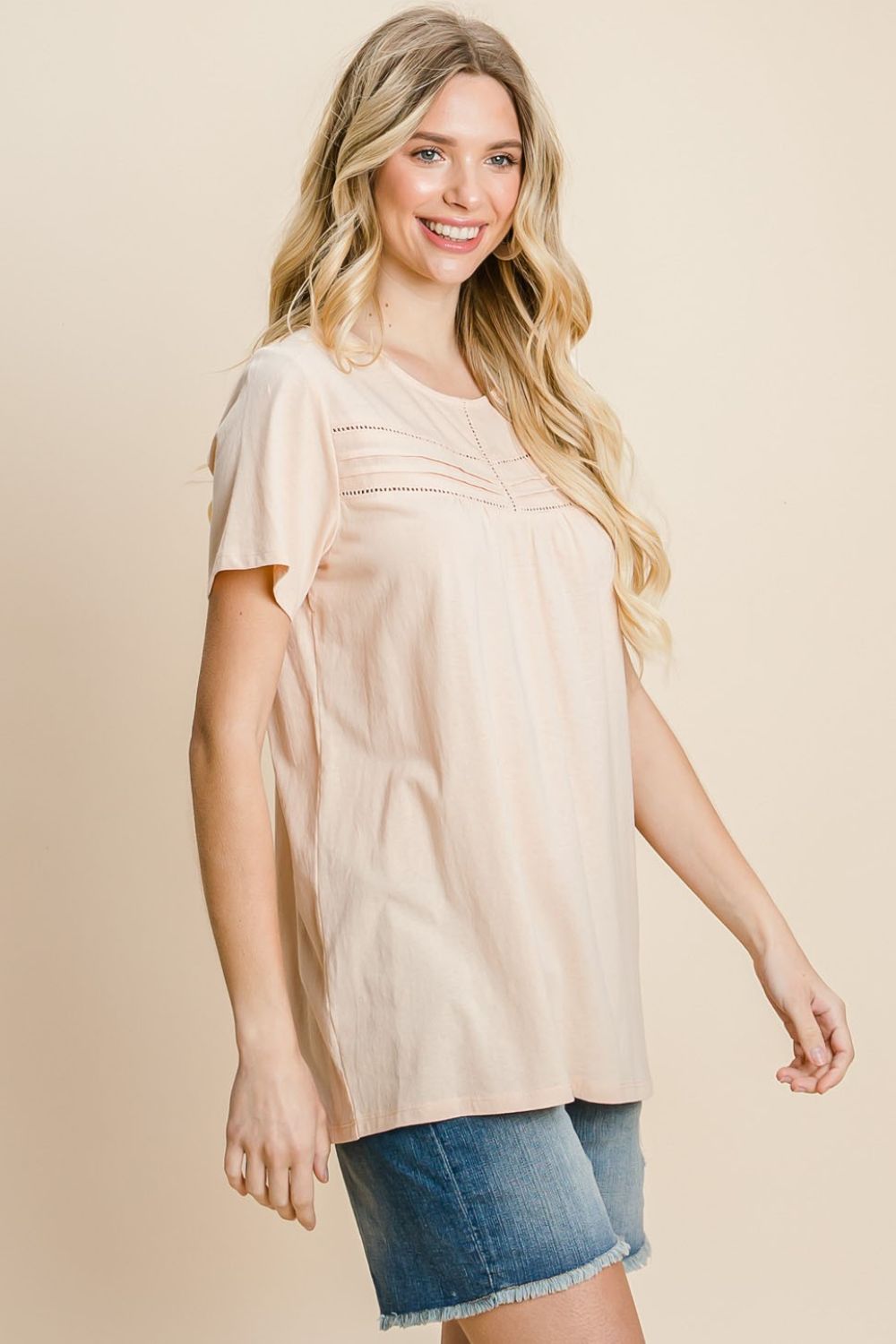 Cotton Bleu by Nu Label Eyelet Round Neck Short Sleeve T-Shirt - Classique Collection