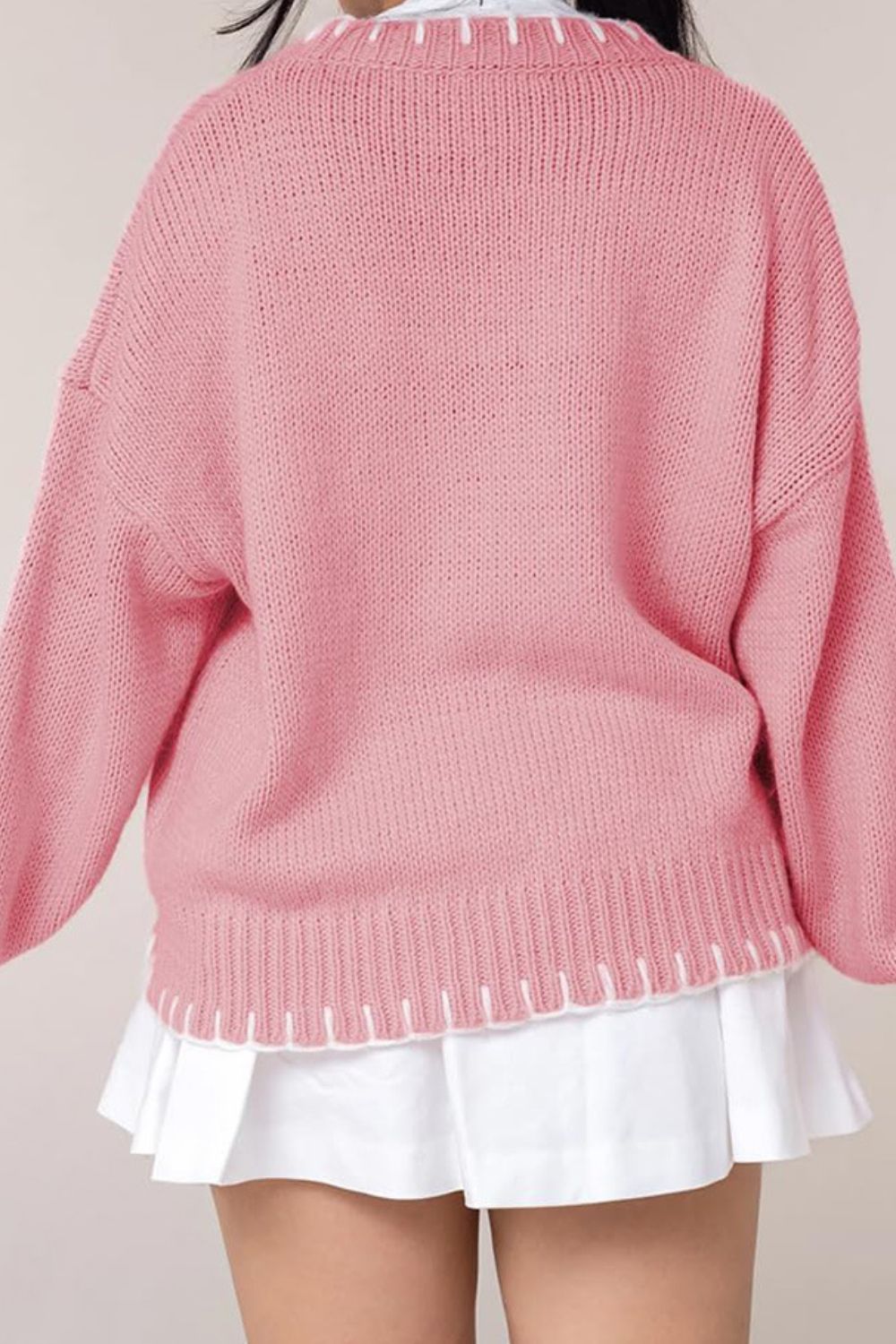 Bow Graphic Round Neck Long Sleeve Sweater - ClassiQ