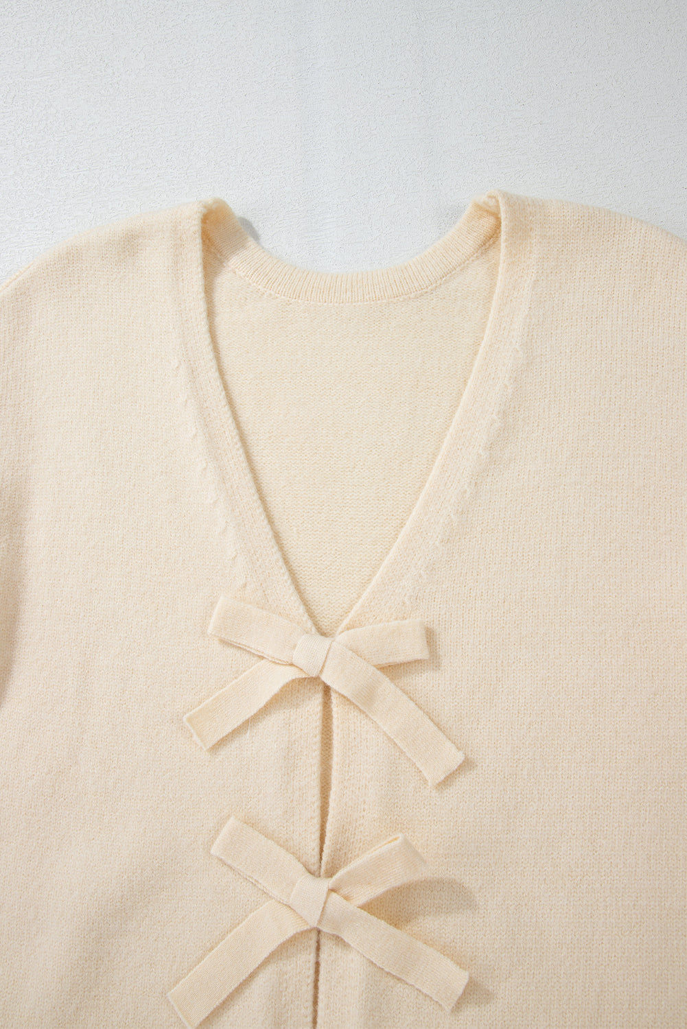 Bowknot Front V Neck Long Sleeve Cardigan - ClassiQ