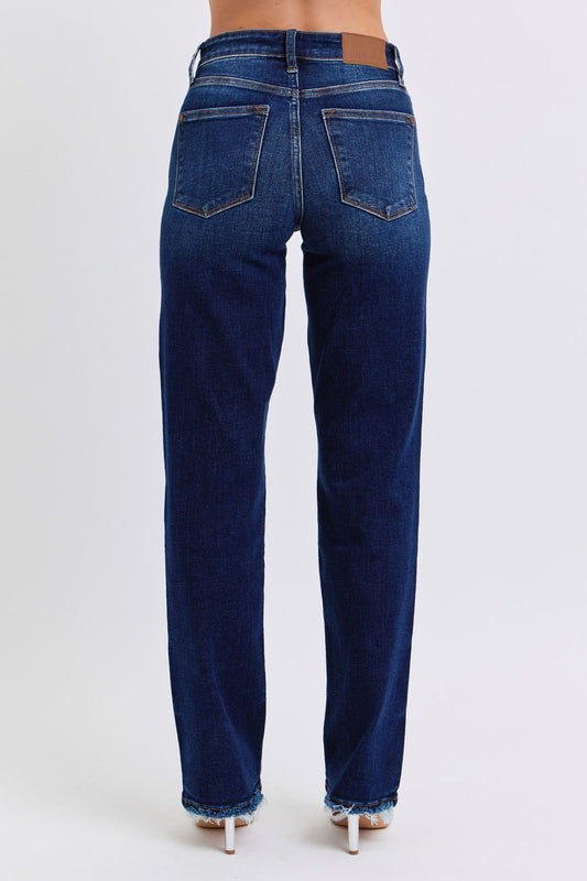 Judy Blue Full Size Raw Hem Straight Leg Jeans - Classique Collection