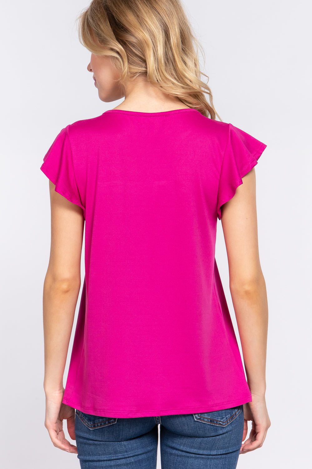 ACTIVE BASIC Ruffle Short Sleeve Lace Detail Knit Top - Classique Collection