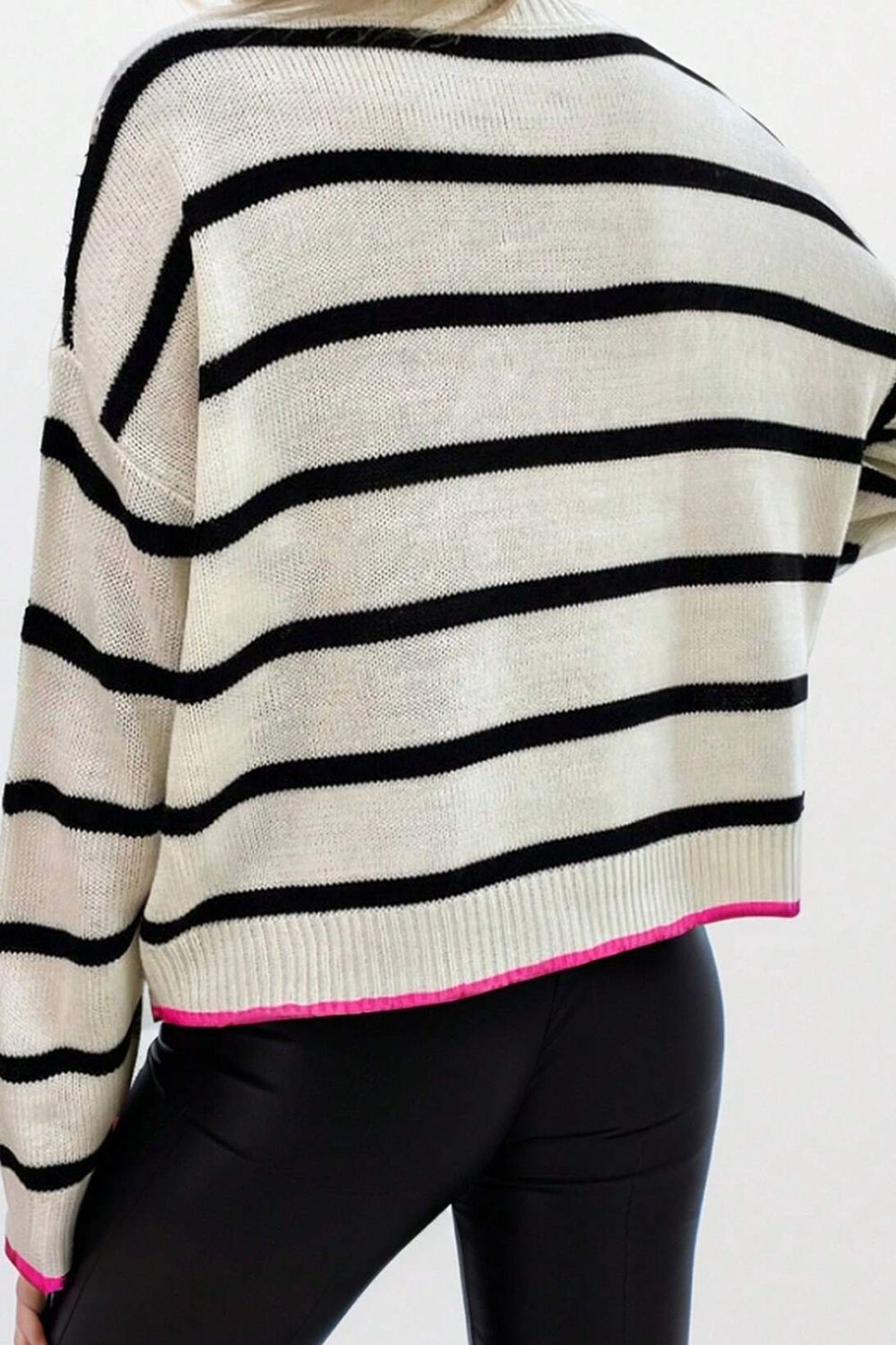 Striped Round Neck Drop Shoulder Sweater - Classique Collection