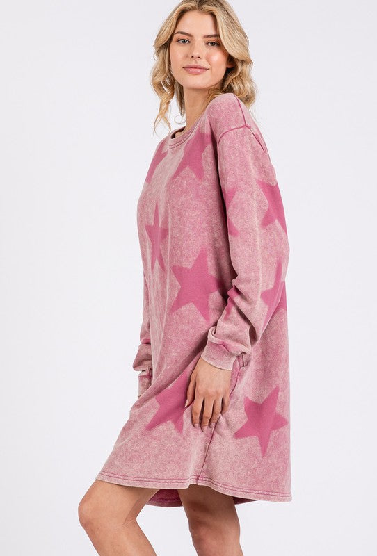 SAGE + FIG Washed Star Print Round Neck Dress - Classique Collection