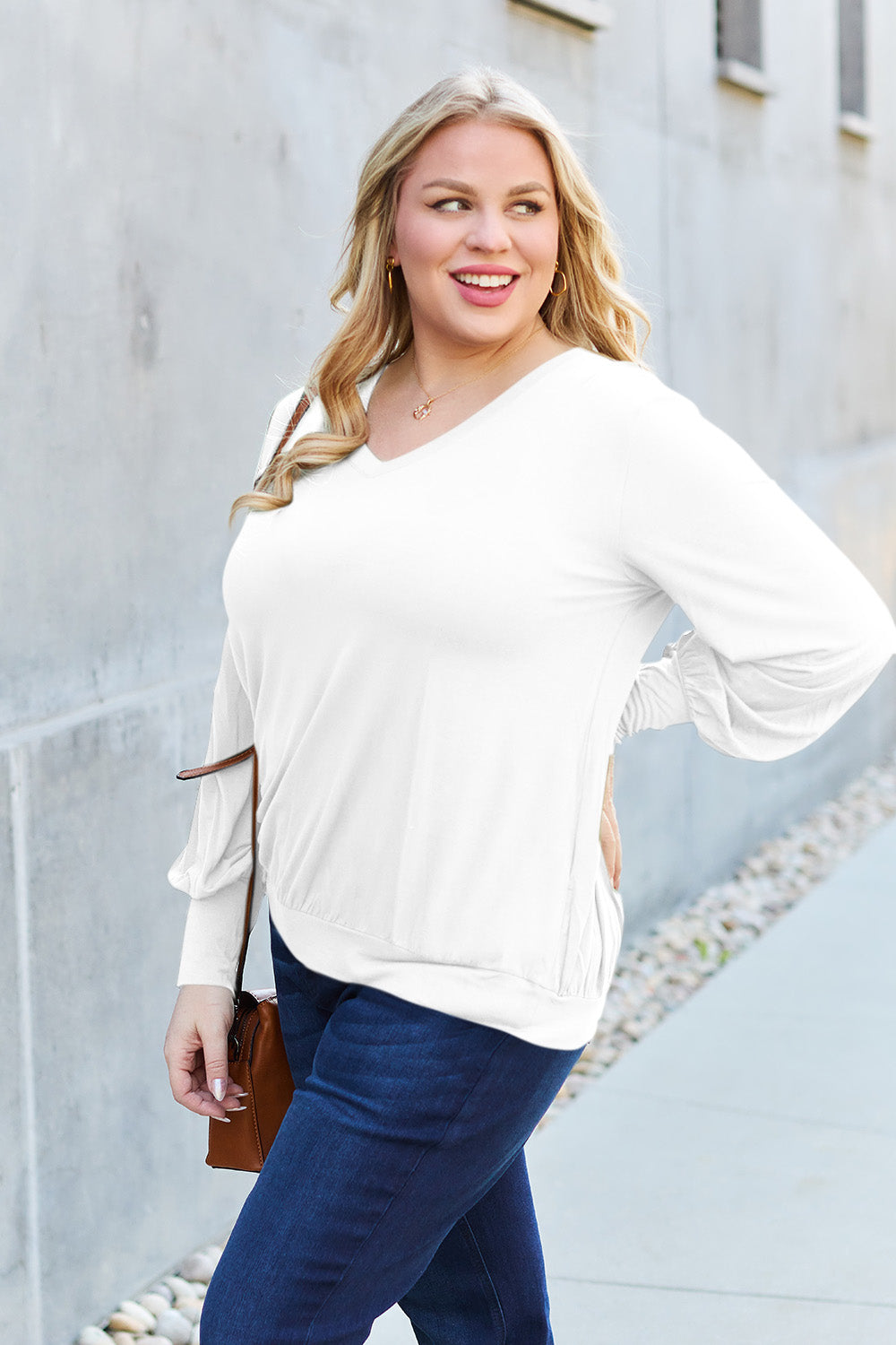 Basic Bae Full Size V-Neck Lantern Sleeve Top - Classique Collection