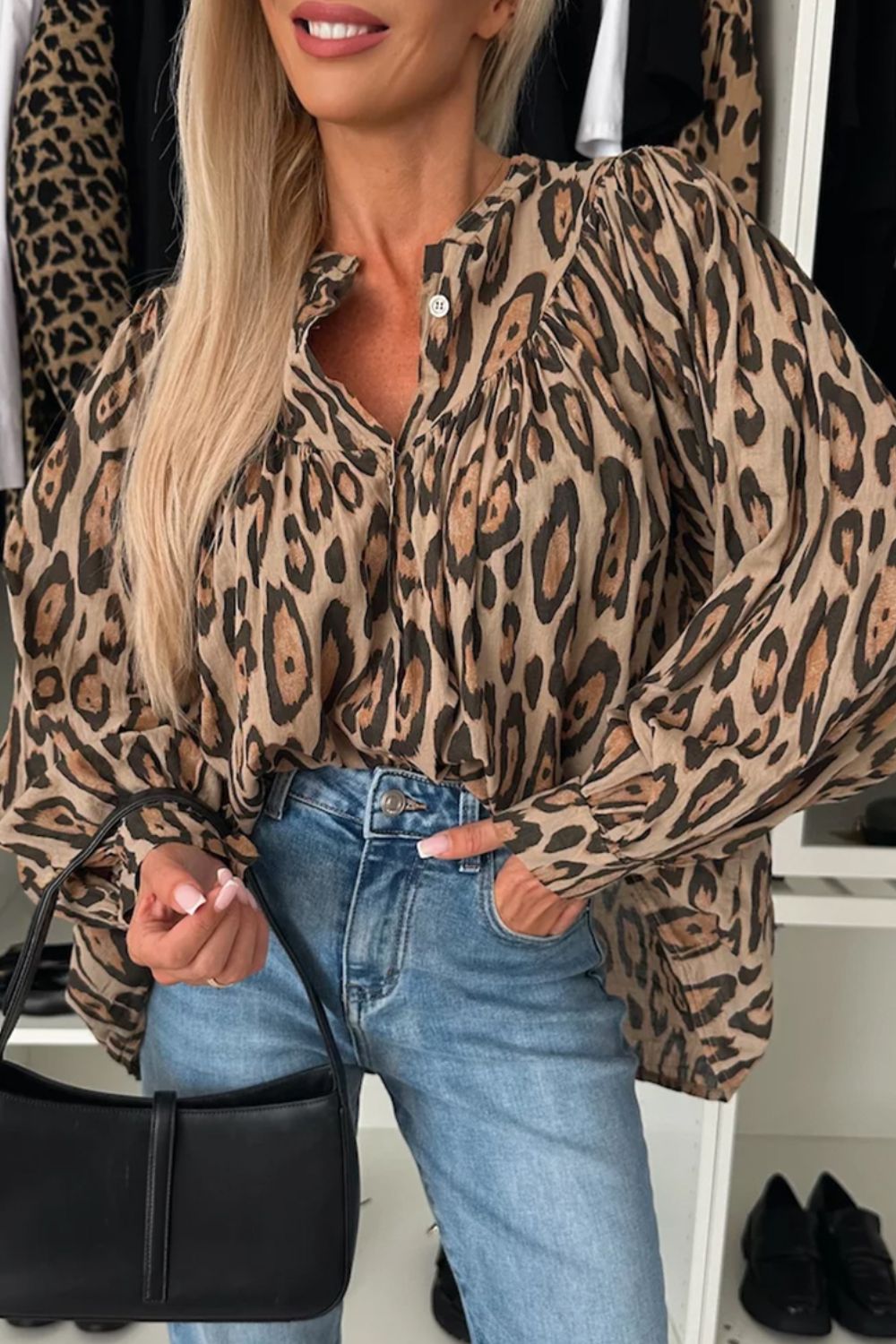 Leopard Print Button Down Long Sleeve Shirt - Classique Collection