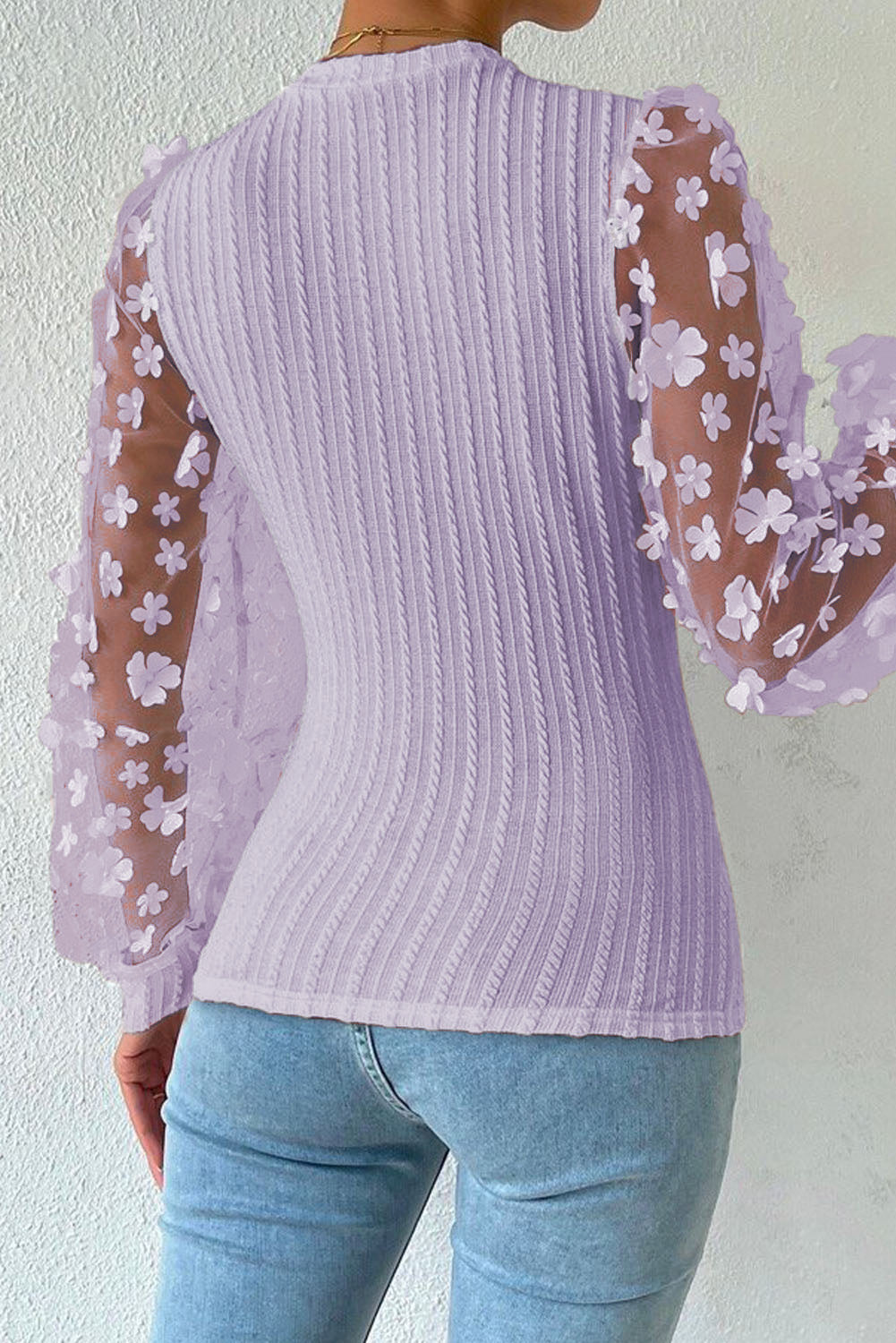 Textured Applique Long Sleeve Blouse - Classique Collection