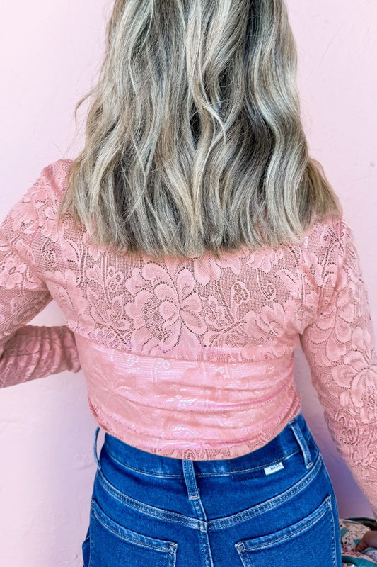 Lace Flower Round Neck Long Sleeve Top - Classique Collection