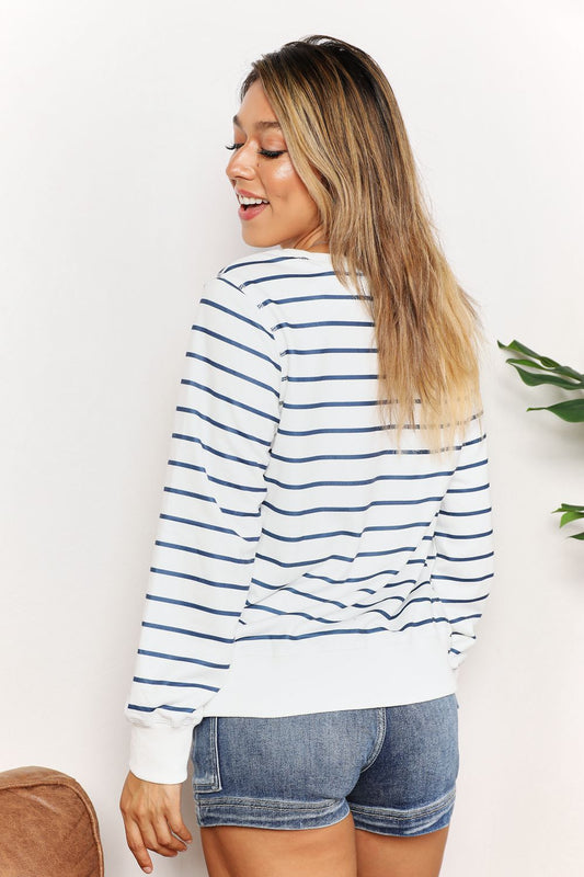Double Take Striped Long Sleeve Round Neck Top - ClassiQ
