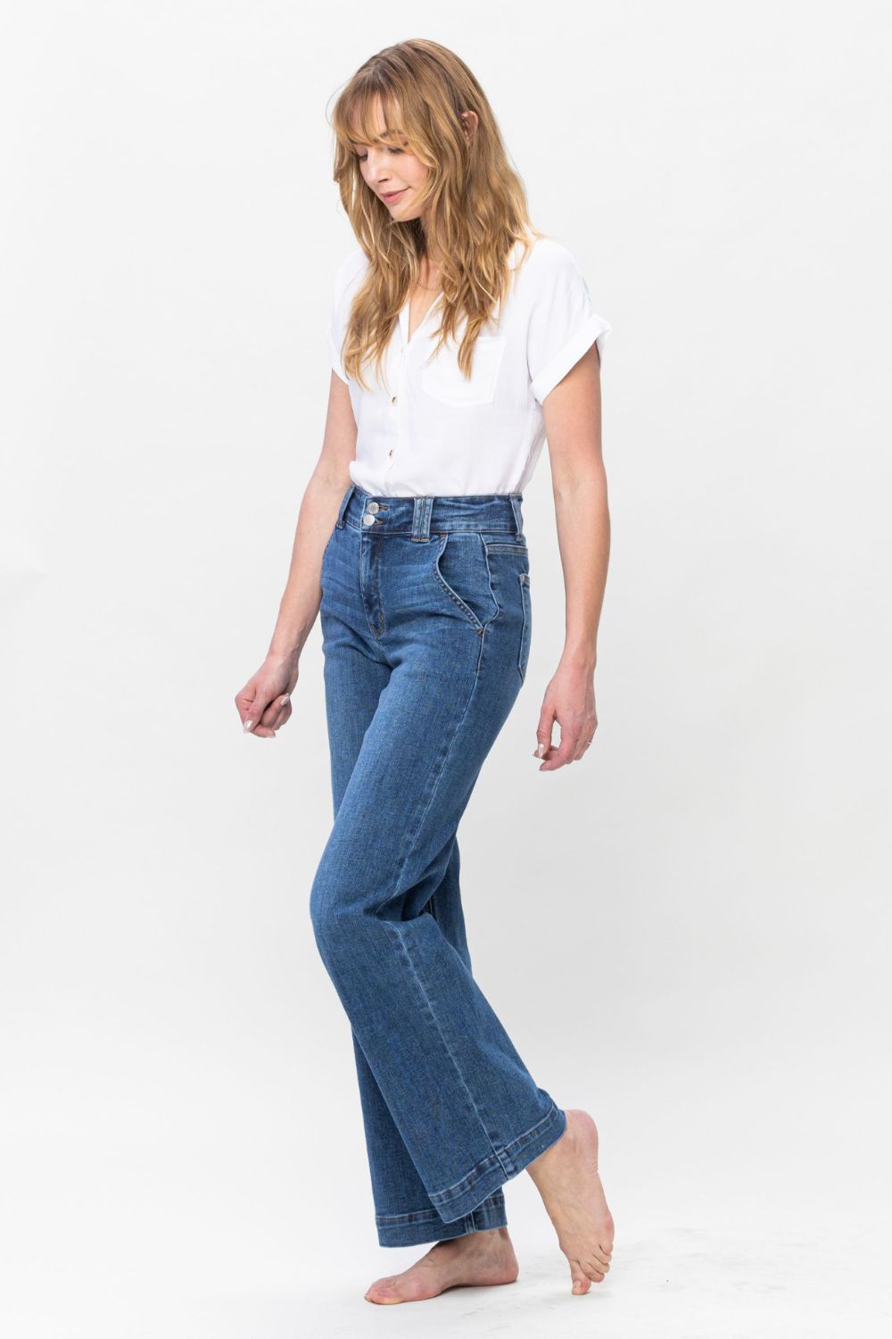 Judy Blue Full Size Double Button Wide Leg Jeans - Classique Collection